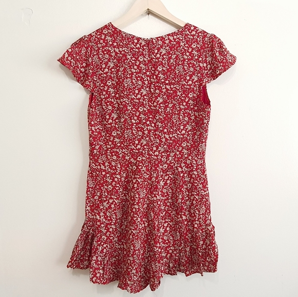 🆕️ Mura: Lost Muse Red Romper with Tan Floral Print. Cott-Poly Underlined. MED. - Picture 4 of 13